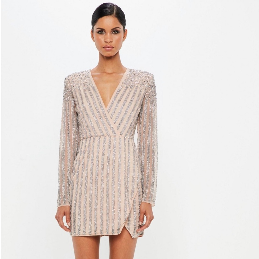 Carli Bybel ✖️ Missguided Nude Embellished Dress
